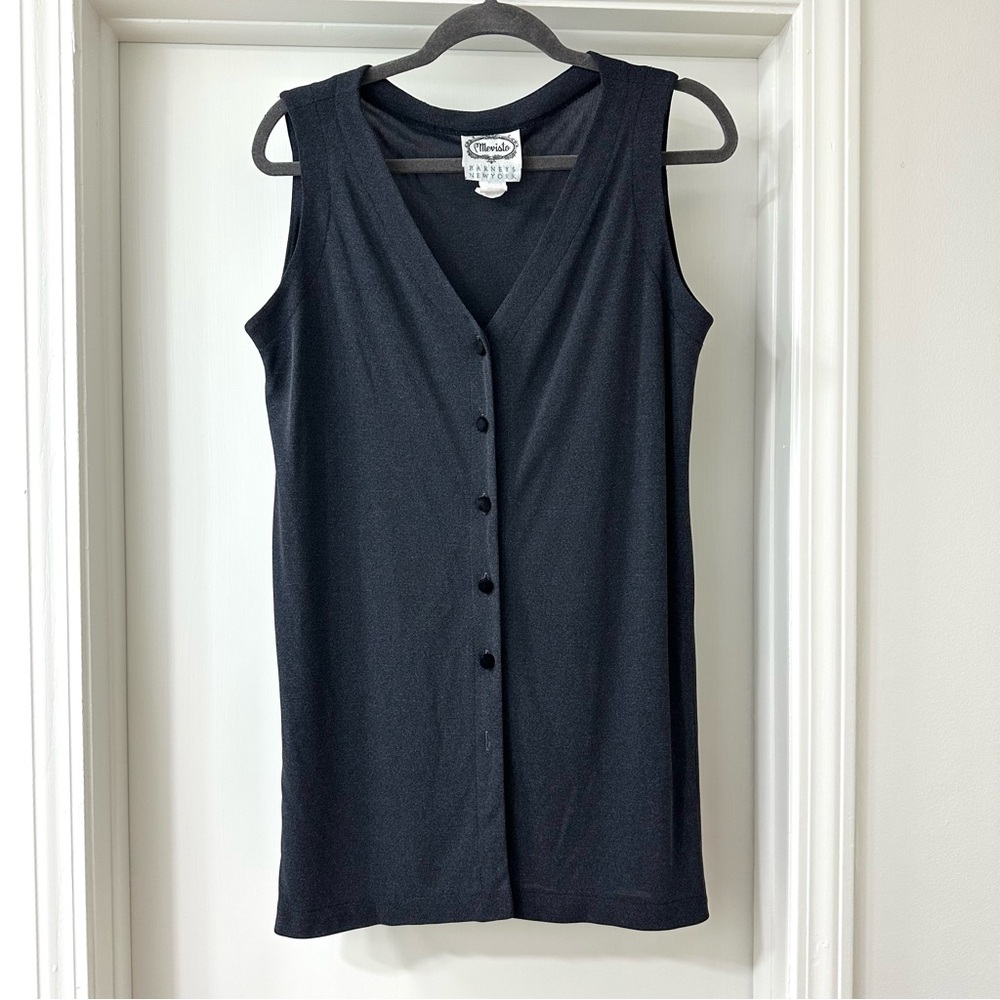 Vintage Mevisto Barneys New York Black Button-Front Sleeveless Top, Size L